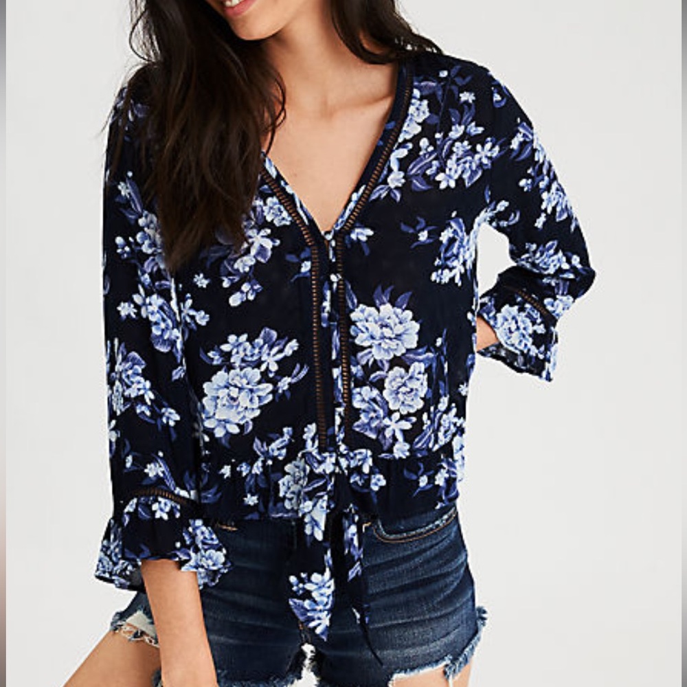 AE RUFFLE HEM BUTTON DOWN SHIRT